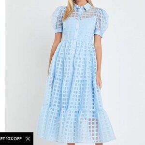 ENGLISH FACTORY GRIDDED ORGANZA TIERED MAXI DRESS